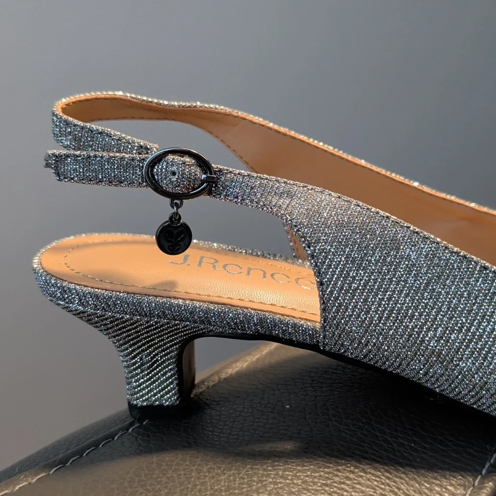 J. Renee Pewter Glitter Slingback Kitten Heel $110 At Nordstrom New Size 8 Wide